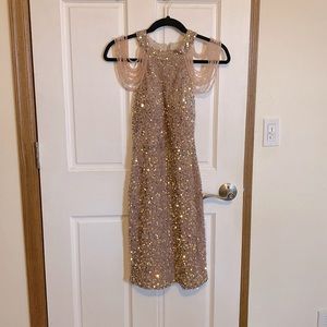 Sequin beaded shoulder dress.